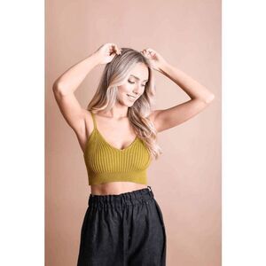 Molly Green Rib Knit Crop Top In Yellow Mustard Womens Size Medium